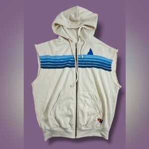 Aviator Nation Shark Week Discovery Hoodie Full Zip Up Vest Size M Cream Blue